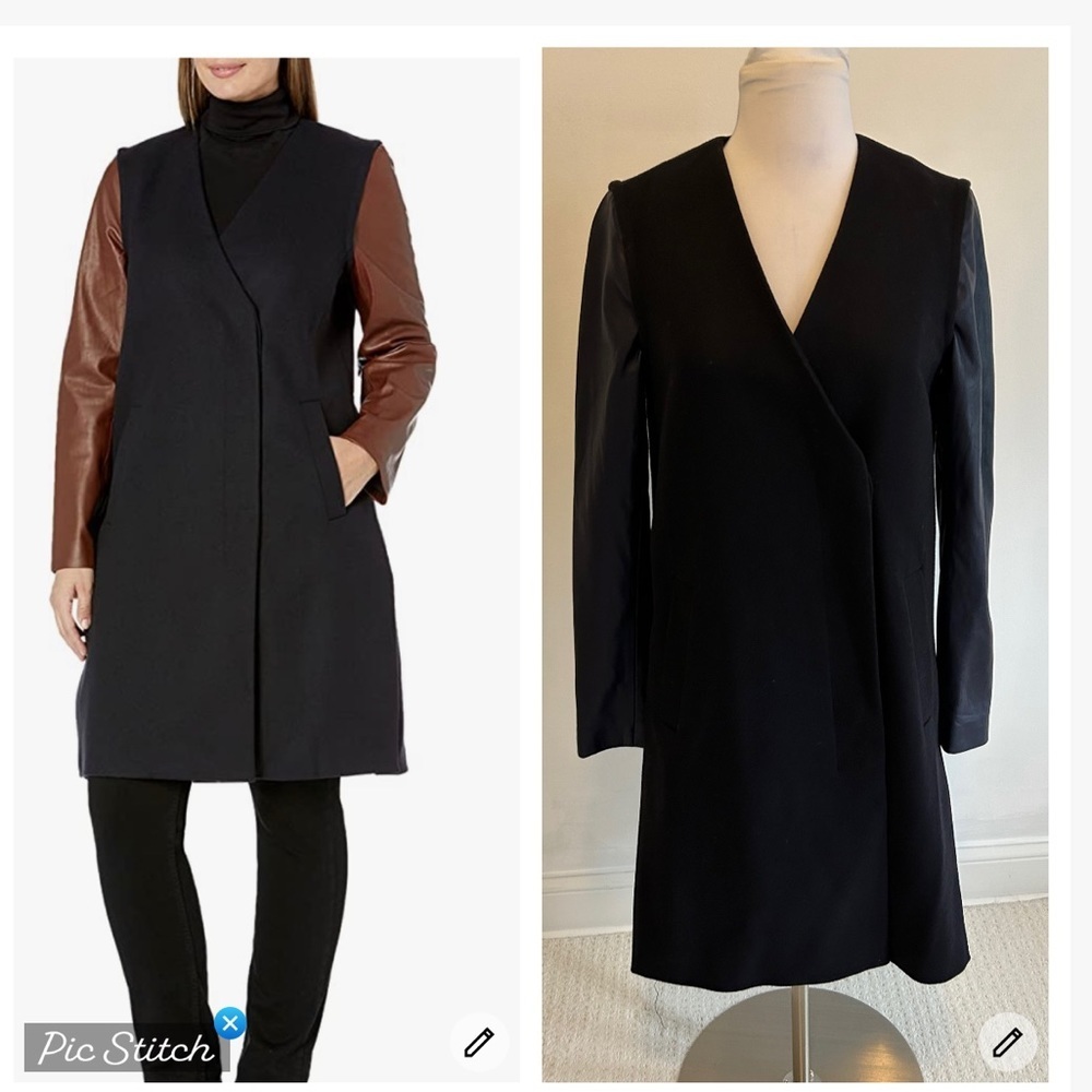 Theory Quennel Convertible Wool Leather Black Coat